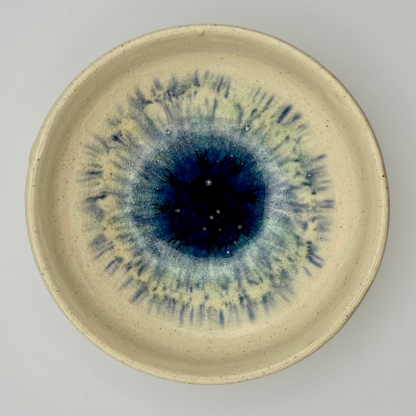 Handmade Ceramic Bowl, Original Art, Helm of Awe, Blue Iris