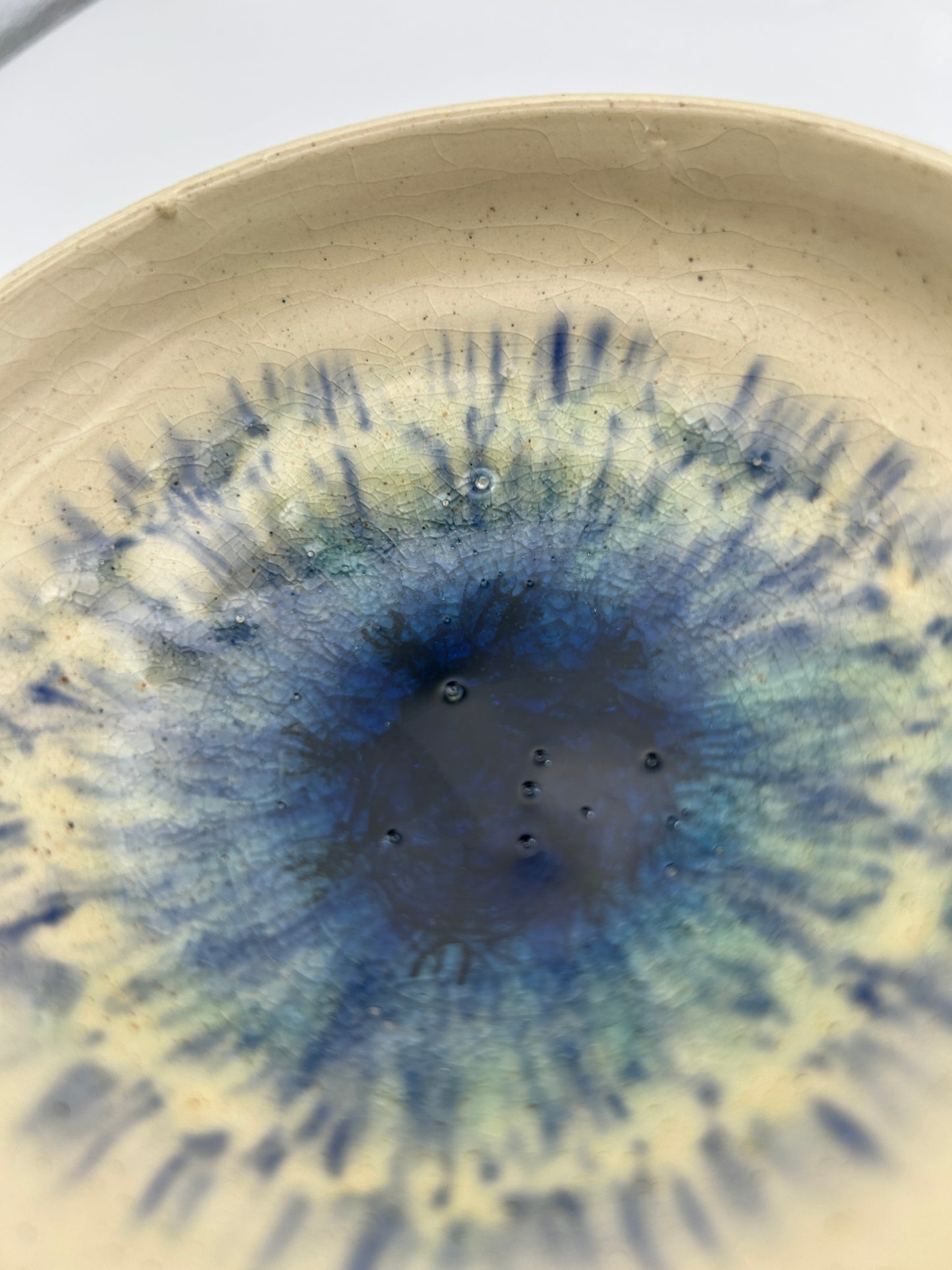 Handmade Ceramic Bowl, Original Art, Helm of Awe, Blue Iris